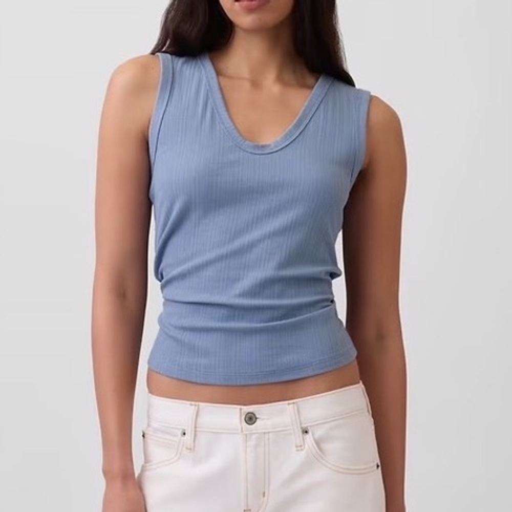 NEW Gap Variegated Rib Tank Top Jasper Blue Scoop V Neck Women S